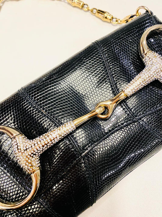 GUCCI | Horsebit Exotic Black Lizard Skin