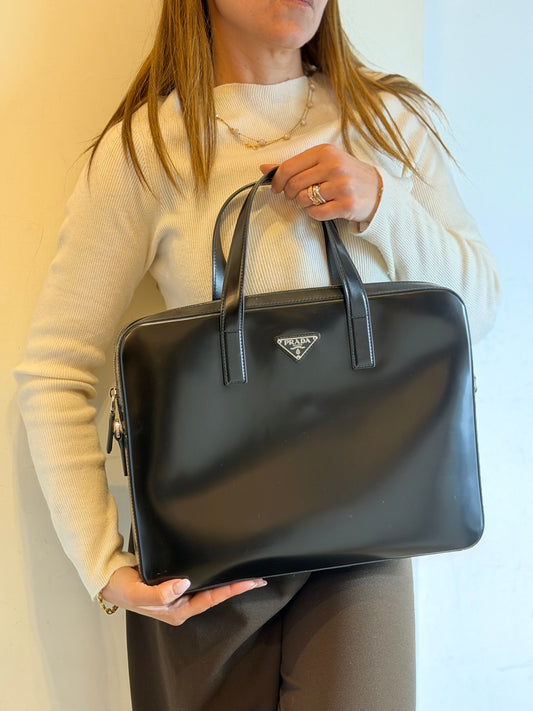 PRADA | Triangle Logo Leather Work Bag