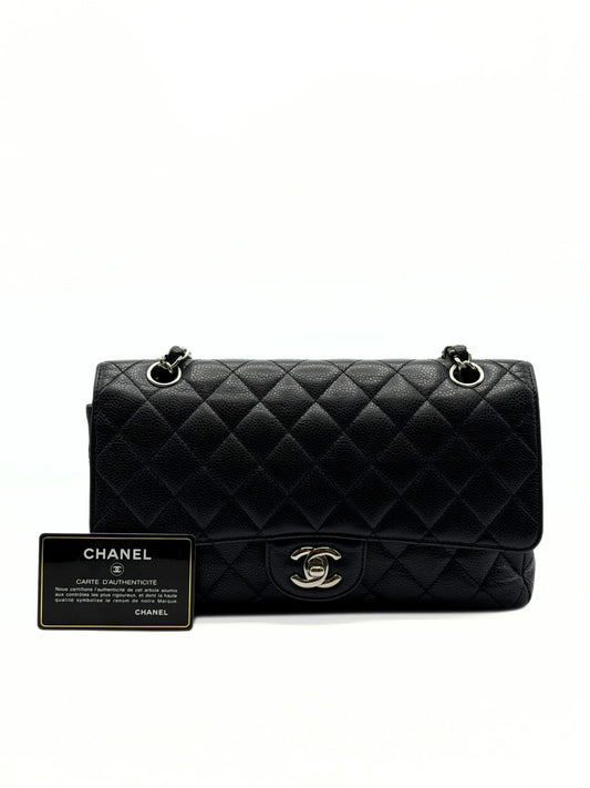 CHANEL | Medium Classic Double Flap Bag Black Caviar & Silver Hardware