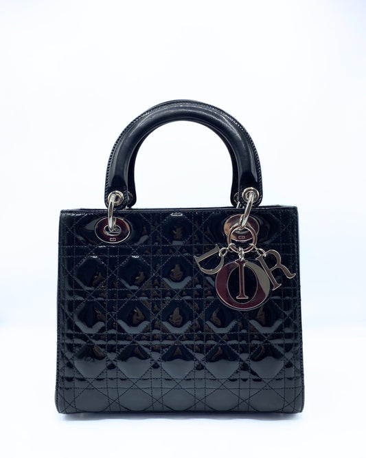 DIOR | Lady Dior Medium Black Pattent Leather