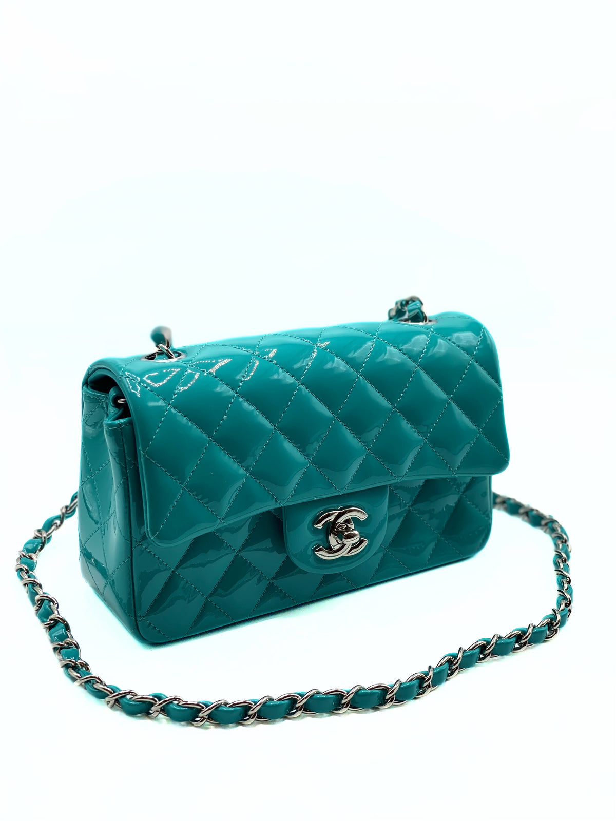 CHANEL | Classic Mini Rec Tiffany Blue Patent Leather