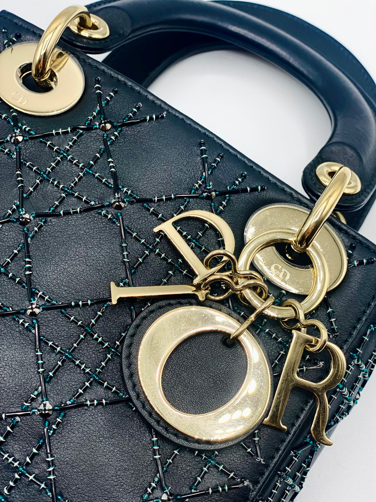 DIOR | Lady Dior Mini Bag  Black Cannage Leather with Beads & Rhinestones