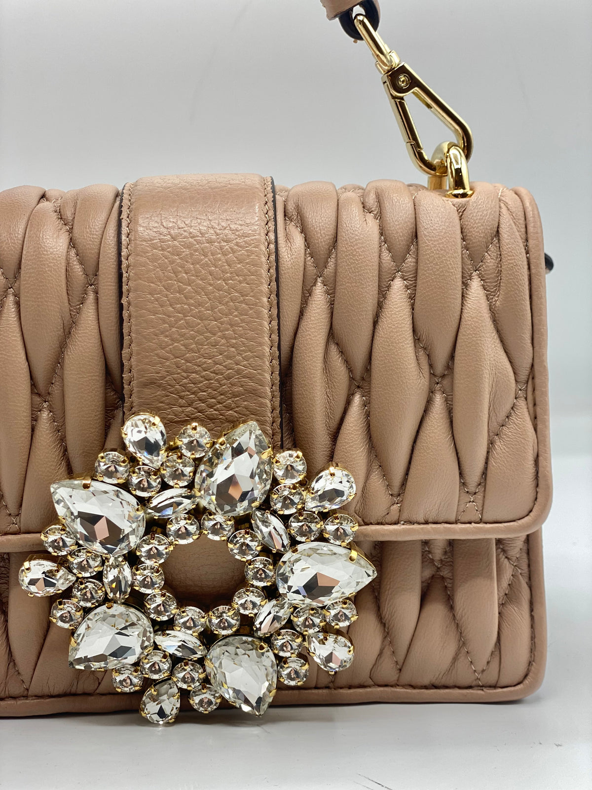 GEDEBE | Mini Matelassé Crossbody Bag with Rhinestones