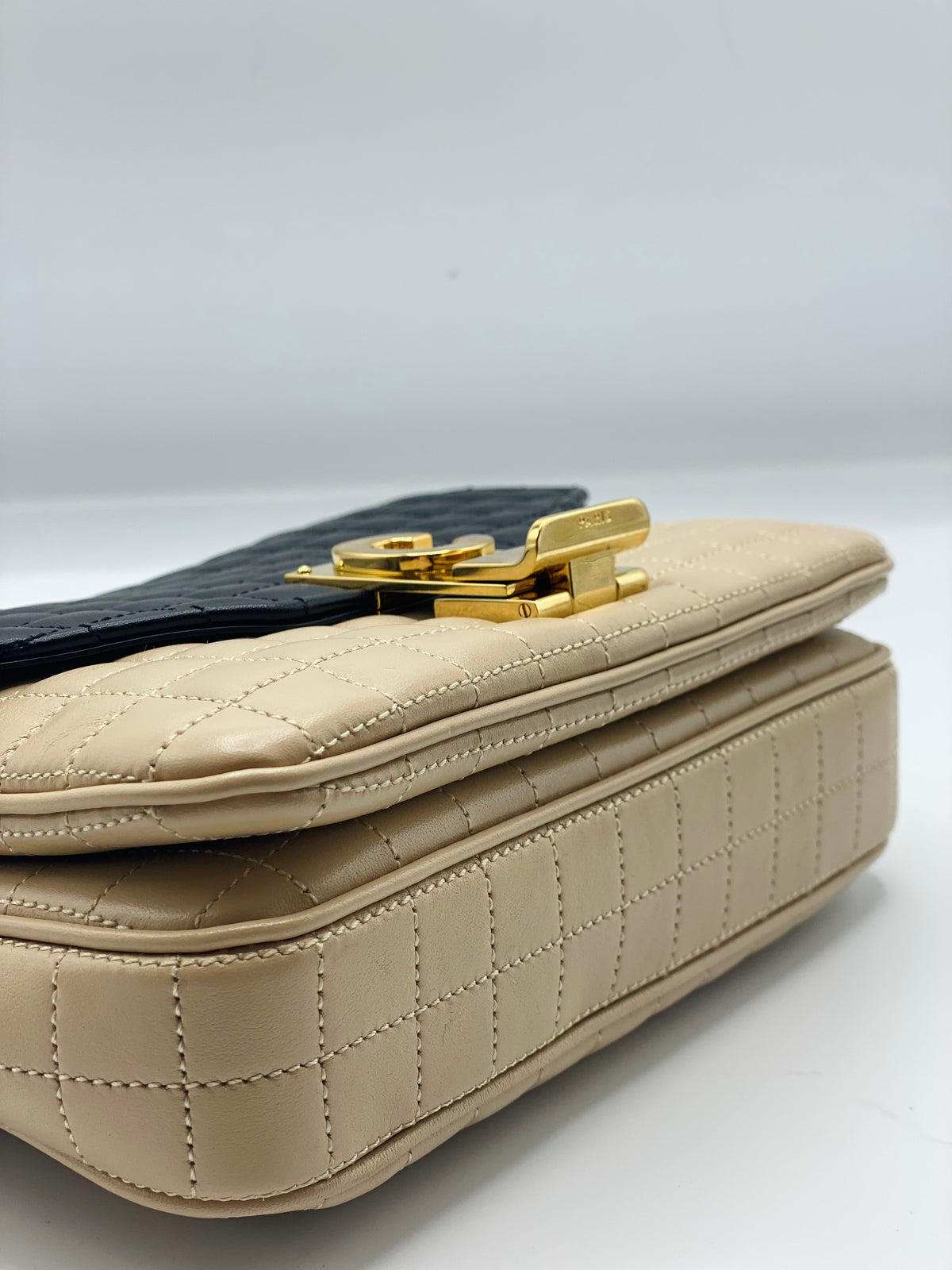 CELINE |  Two Tone Quilted Calfskin Leather "C" Shoulder Bag