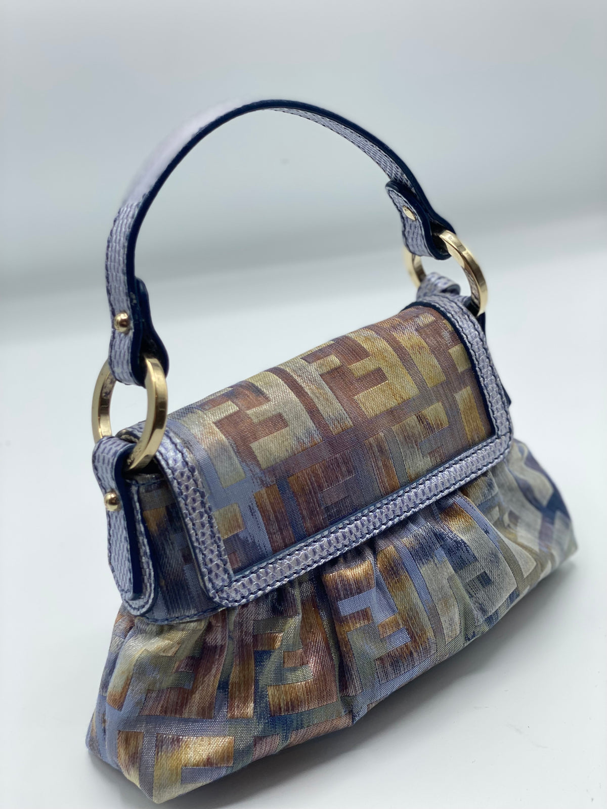 FENDI | Zucca Vitello Lizard Embossed Mini Chef  Bag Celeste Multicolor Polvere