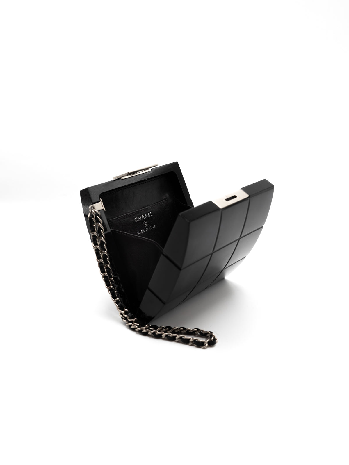 CHANEL |  Black Lucite Minaudiere Clutch / Chain Cuff Spring 2002 Collectible