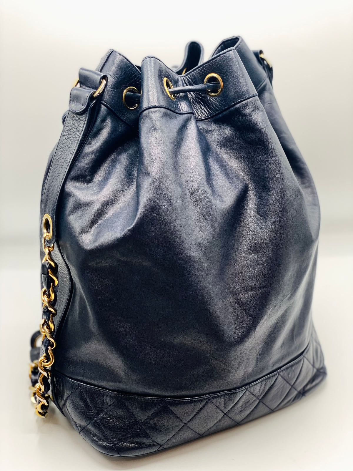 CHANEL | Drawstring Blue Lambskin Bucket Bag