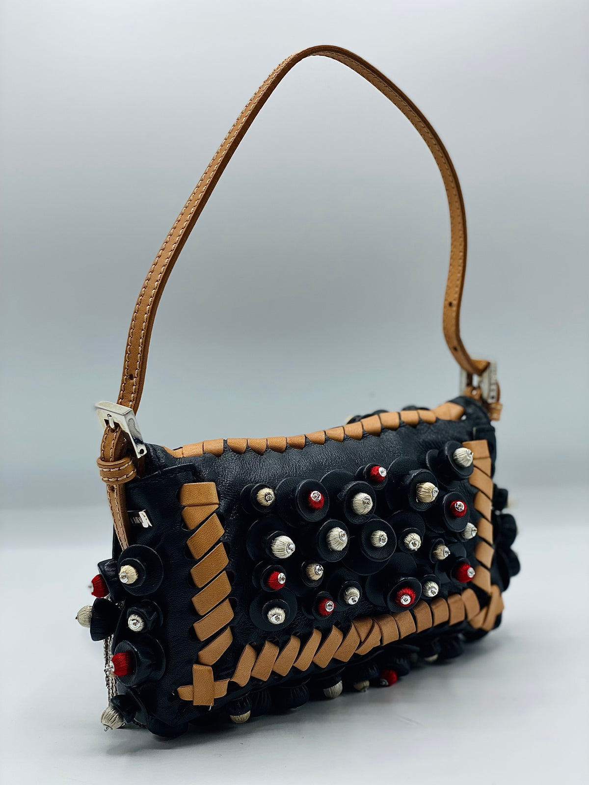 FENDI | Black Embellished Micro Baguette Shoulder Bag
