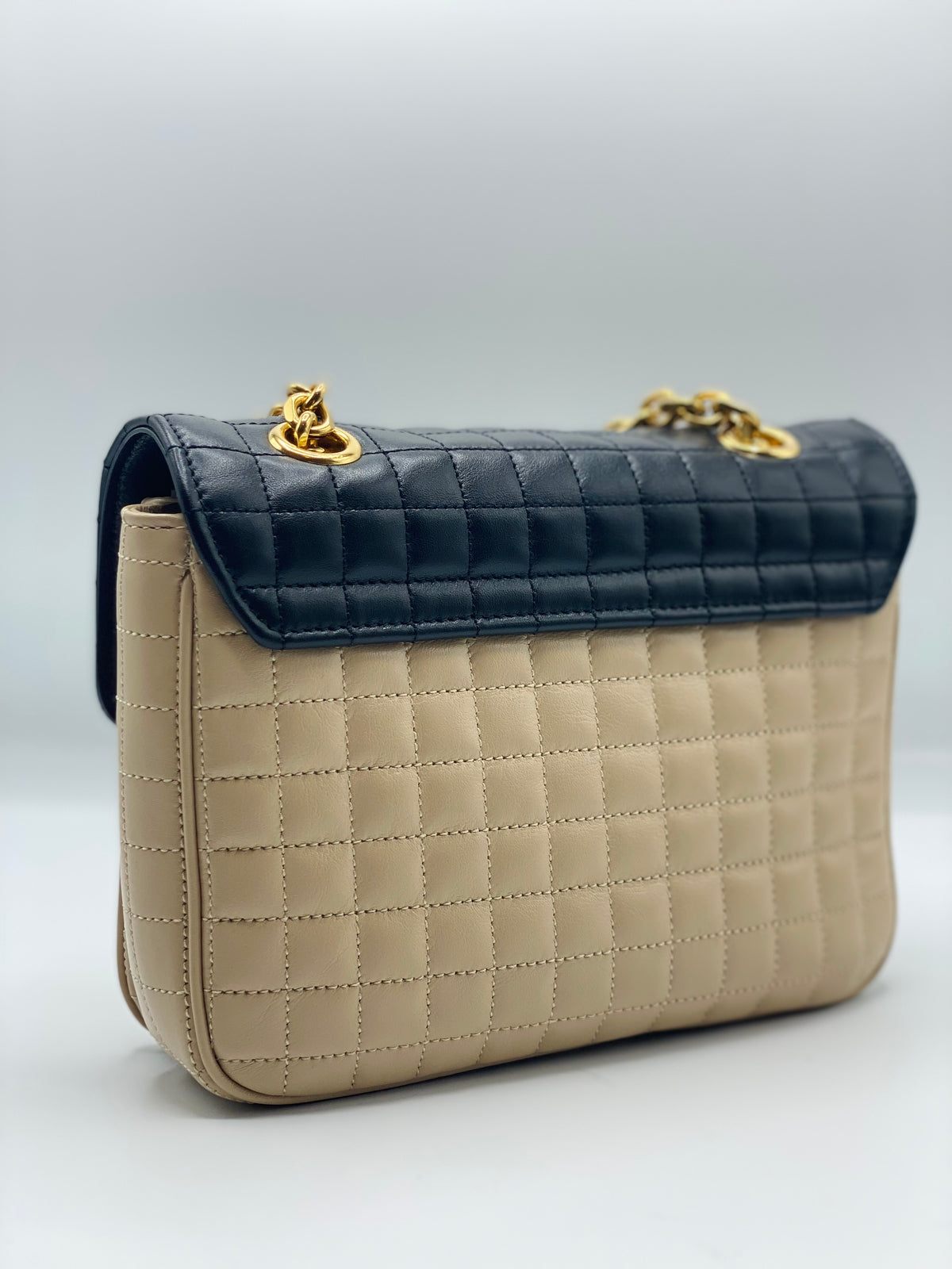 CELINE |  Two Tone Quilted Calfskin Leather "C" Shoulder Bag