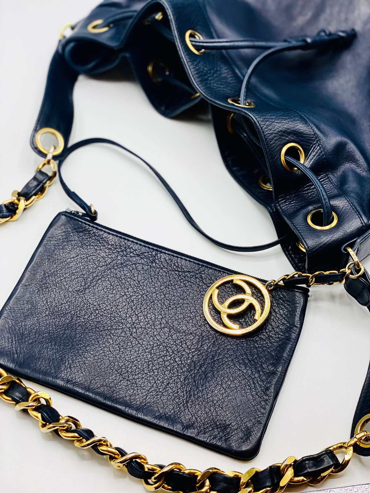 CHANEL | Drawstring Blue Lambskin Bucket Bag