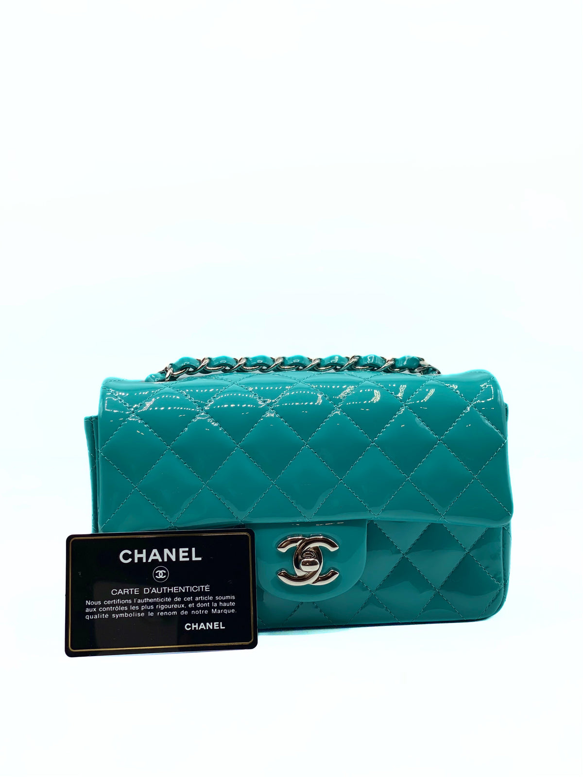 CHANEL | Classic Mini Rec Tiffany Blue Patent Leather