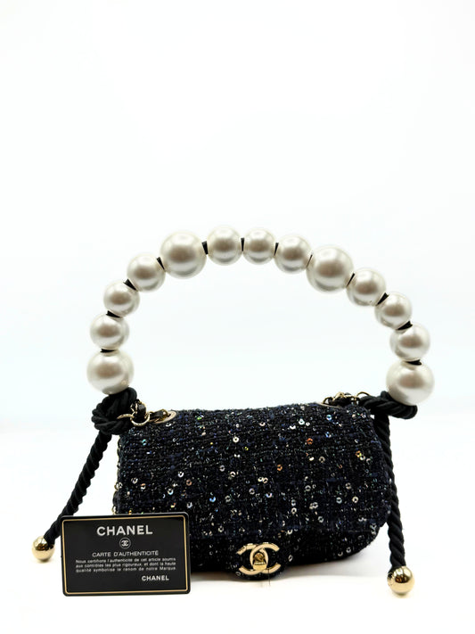CHANEL | Tweed Pearl Handle Mini Flap Bag