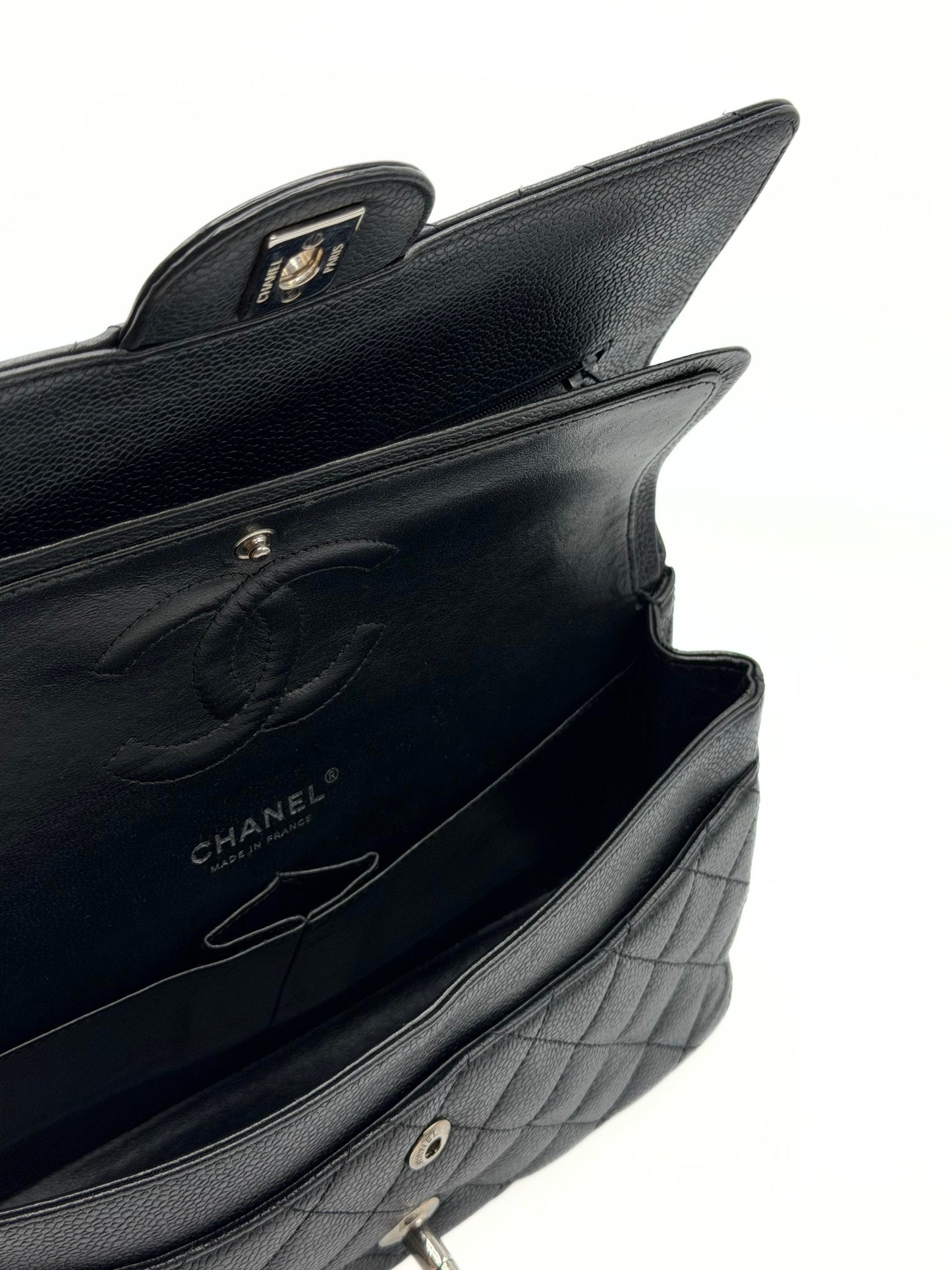 CHANEL | Medium Classic Double Flap Bag Black Caviar & Silver Hardware