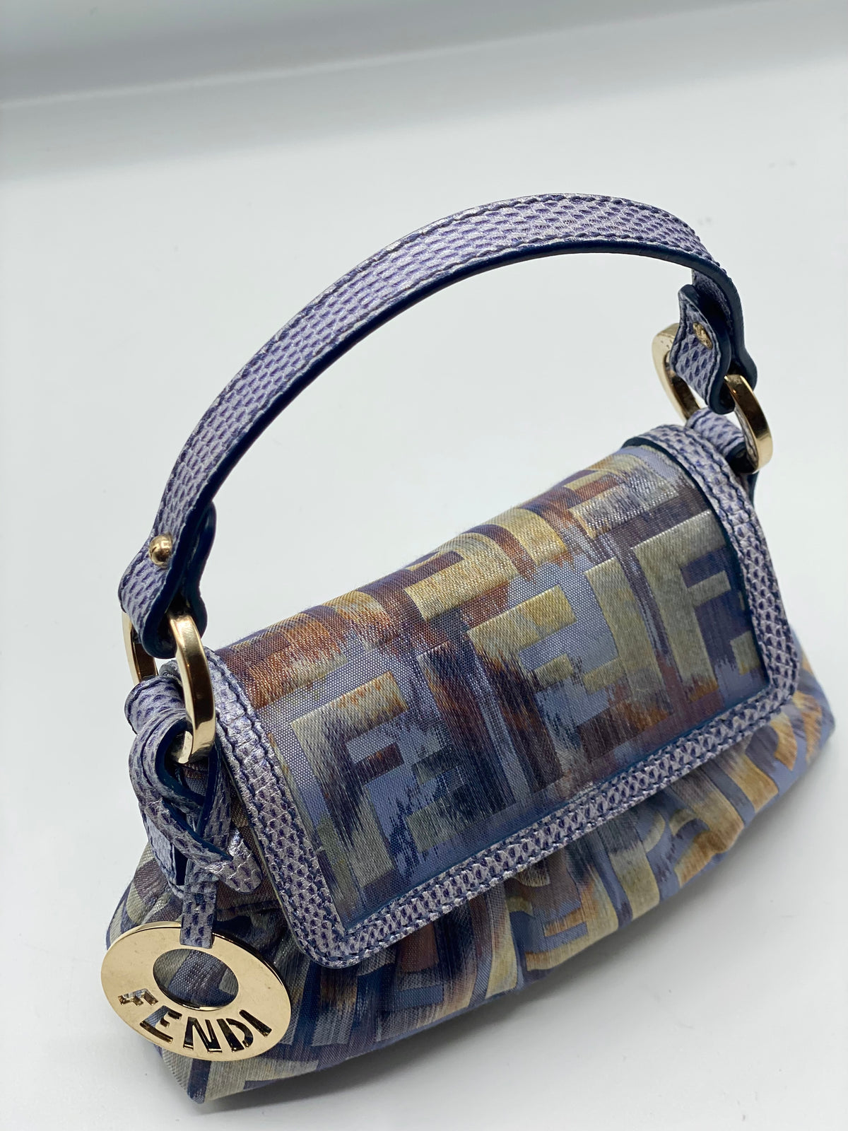 FENDI | Zucca Vitello Lizard Embossed Mini Chef  Bag Celeste Multicolor Polvere