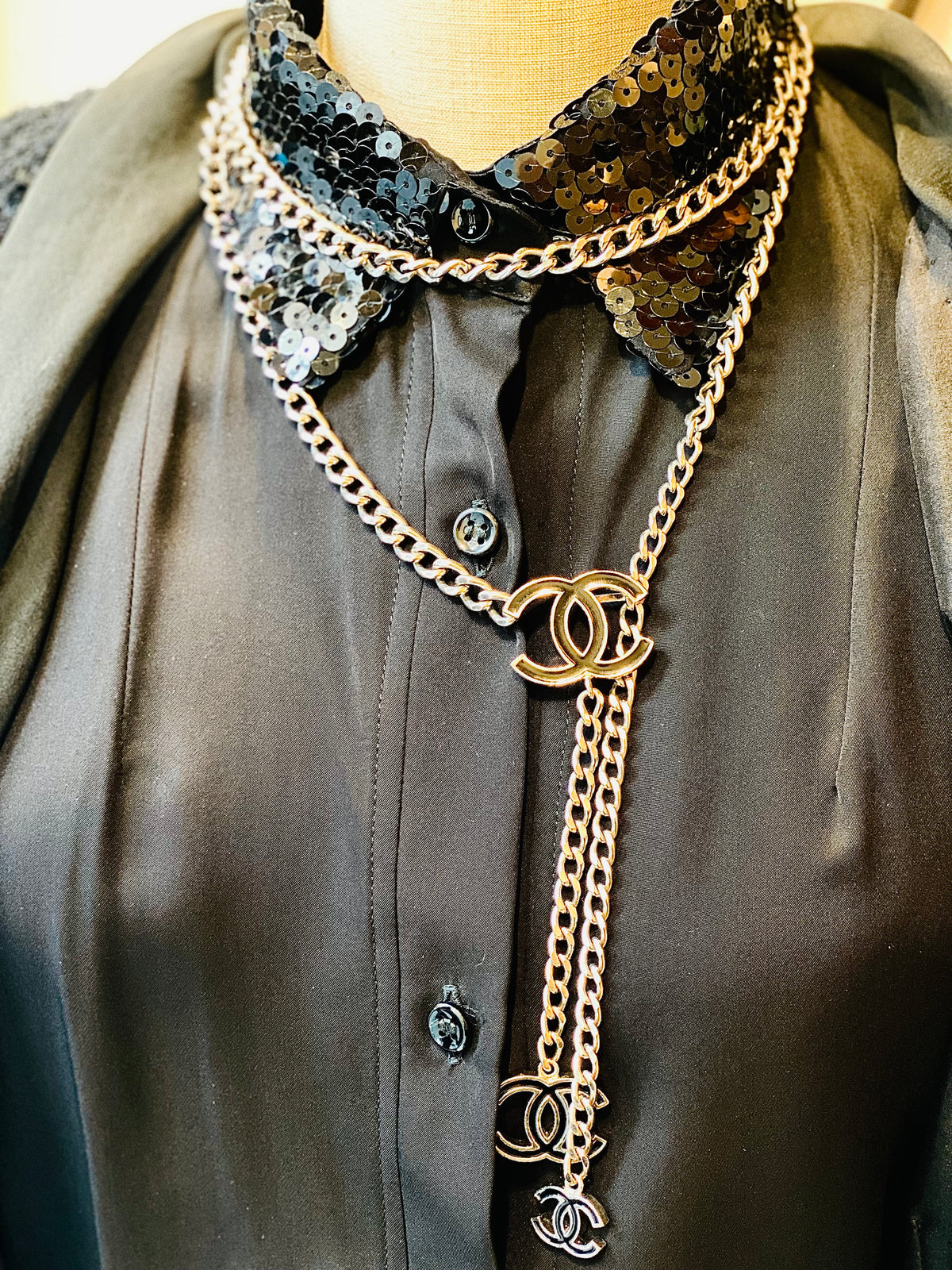 CHANEL | Silver Tone CC Metal Chain Belt / Necklace