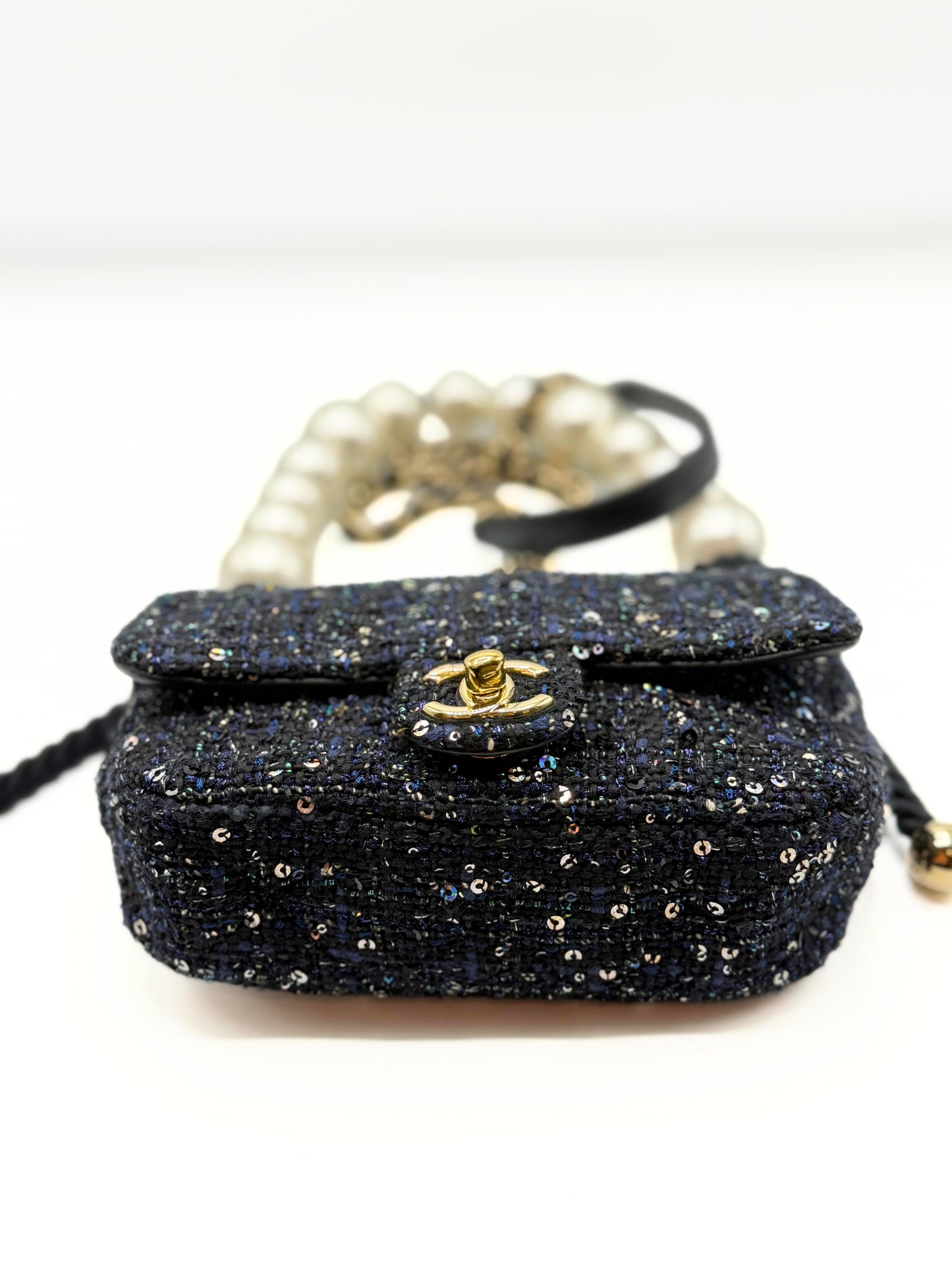 CHANEL | Tweed Pearl Handle Mini Flap Bag