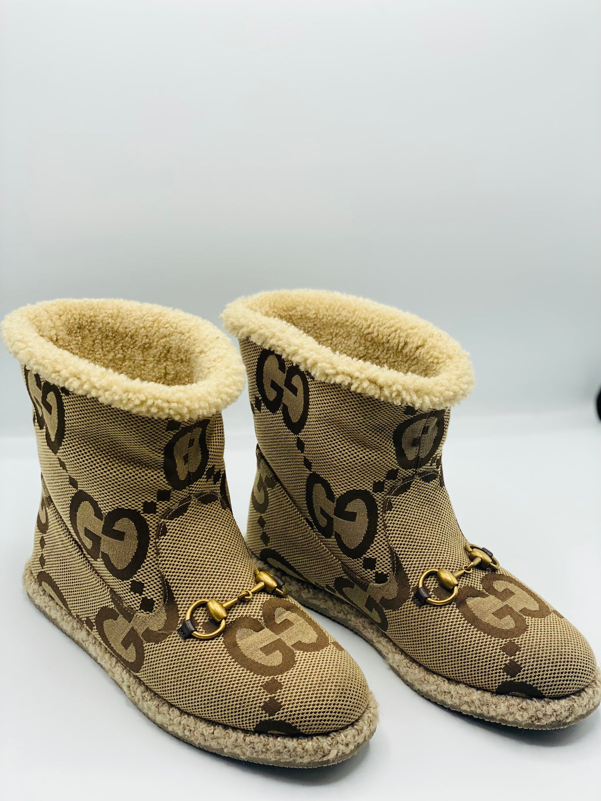 GUCCI | Horsebit GG Canvas Wool Ankle Boots