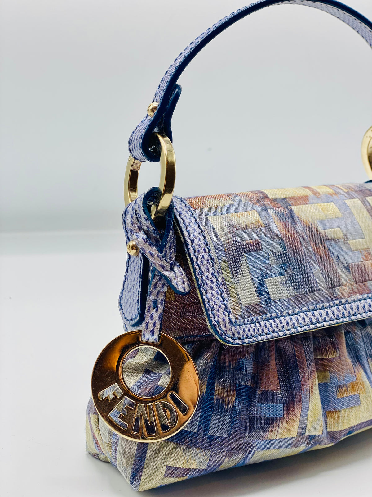 FENDI | Zucca Vitello Lizard Embossed Mini Chef  Bag Celeste Multicolor Polvere