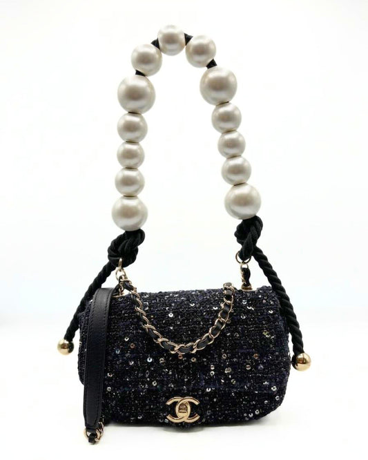 CHANEL | Tweed Pearl Handle Mini Flap Bag