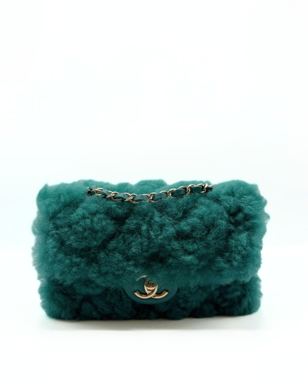 CHANEL | CHANEL SINGLE FLAP GREEN SHEARLING