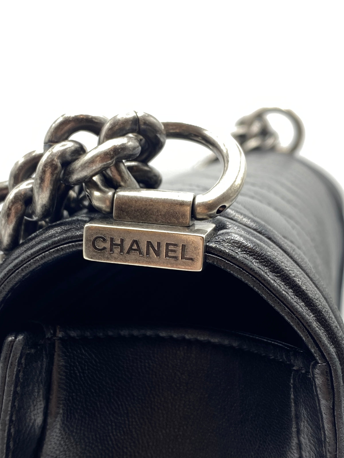 CHANEL | Large Black Quilted Leather Large Boy Bag