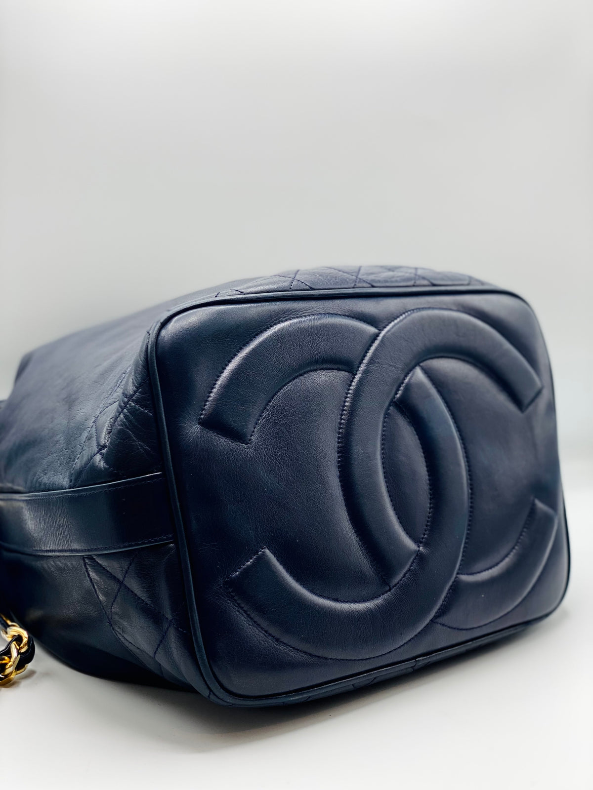 CHANEL | Drawstring Blue Lambskin Bucket Bag