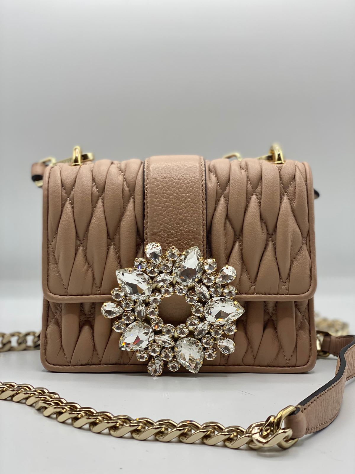 GEDEBE | Mini Matelassé Crossbody Bag with Rhinestones