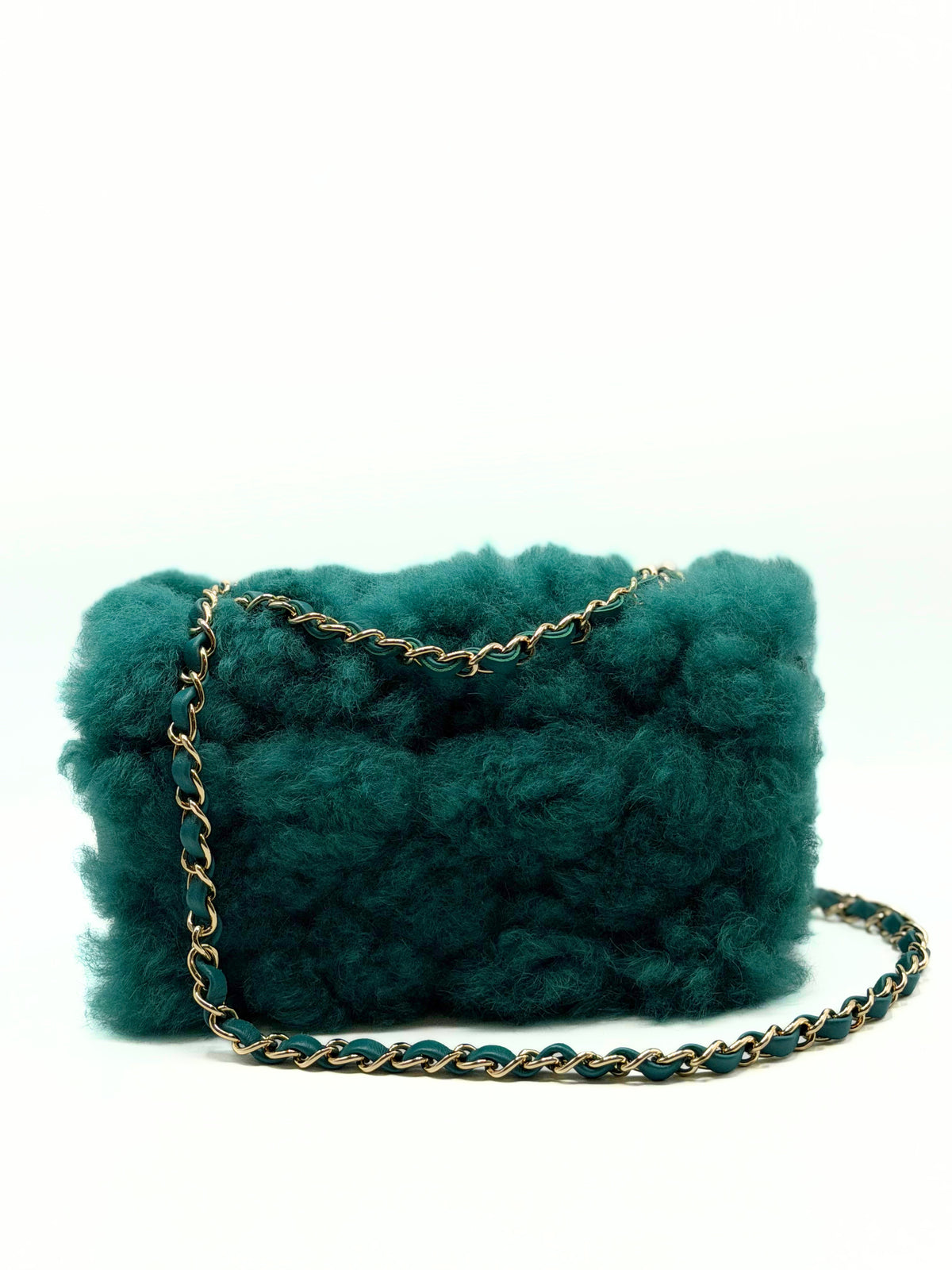 CHANEL | CHANEL SINGLE FLAP GREEN SHEARLING