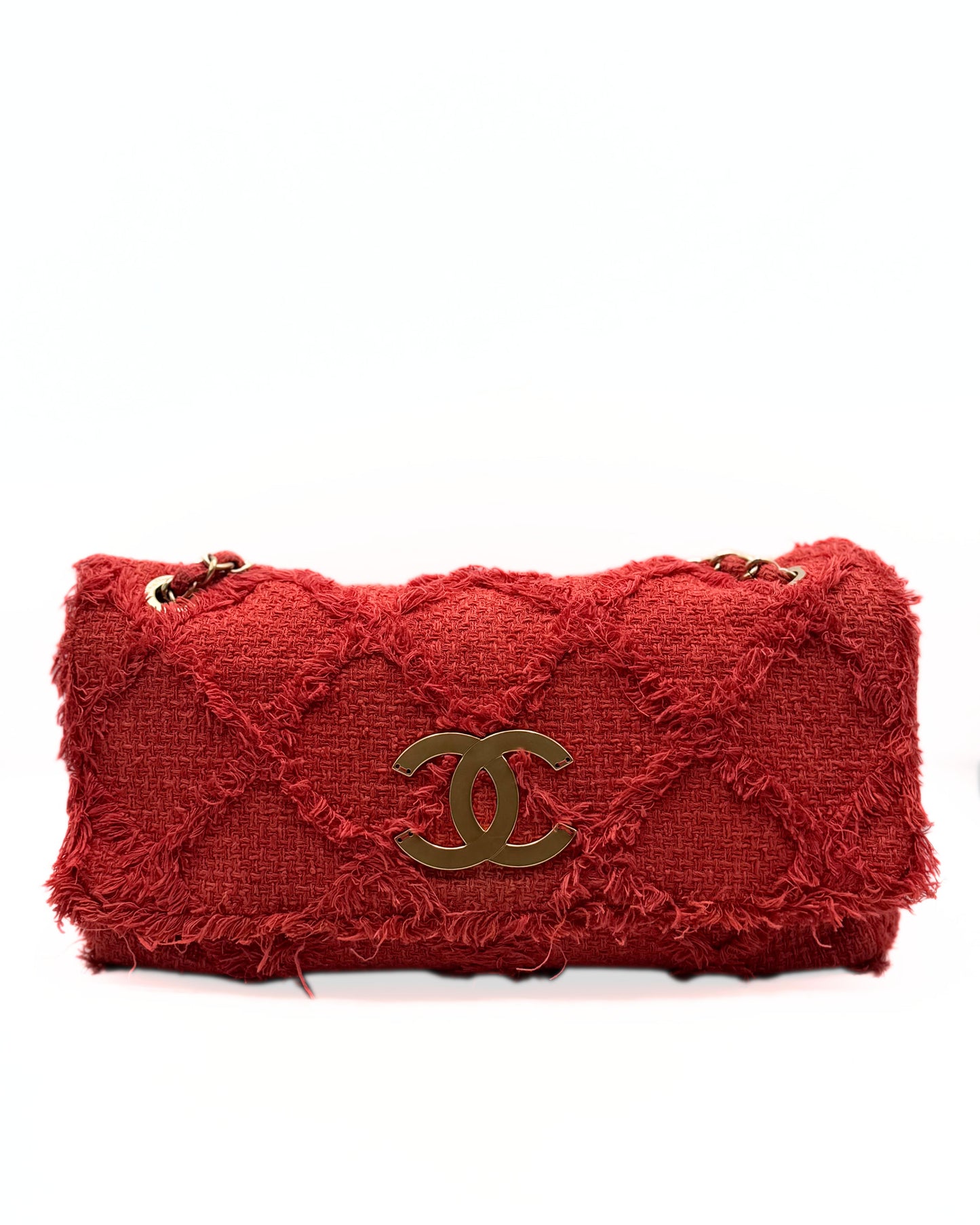 CHANEL | Red Diamond Stitch Tweed Maxi "Nature Flap" Bag