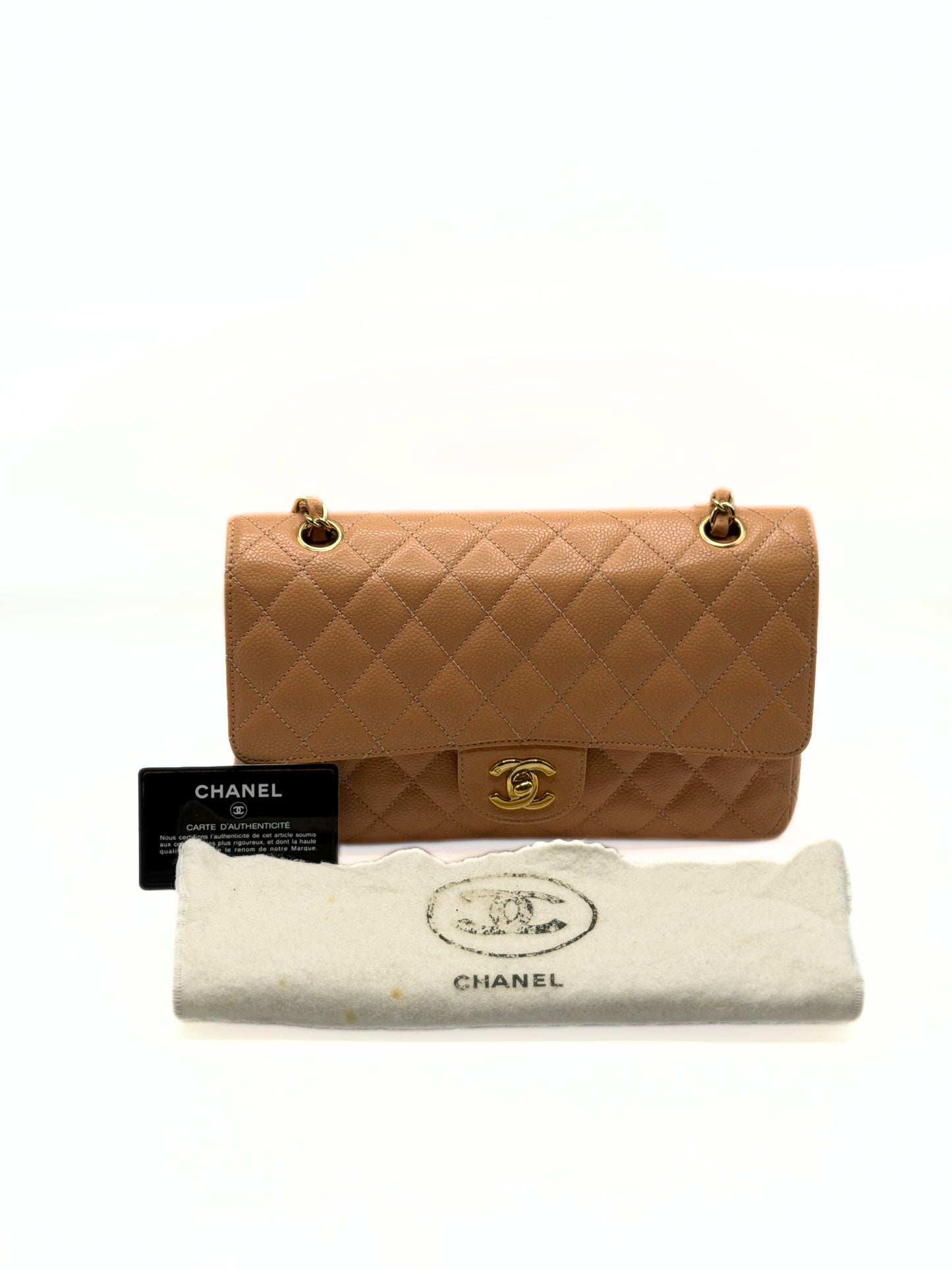 CHANEL | Vintage Classic Medium Double Flap Bag  Peach Caviar Leather