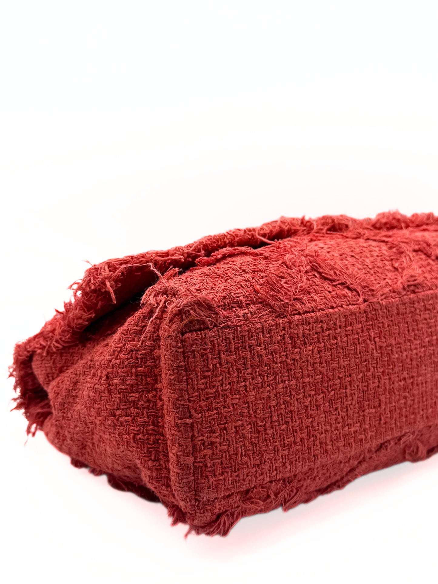 CHANEL | Red Diamond Stitch Tweed Maxi "Nature Flap" Bag
