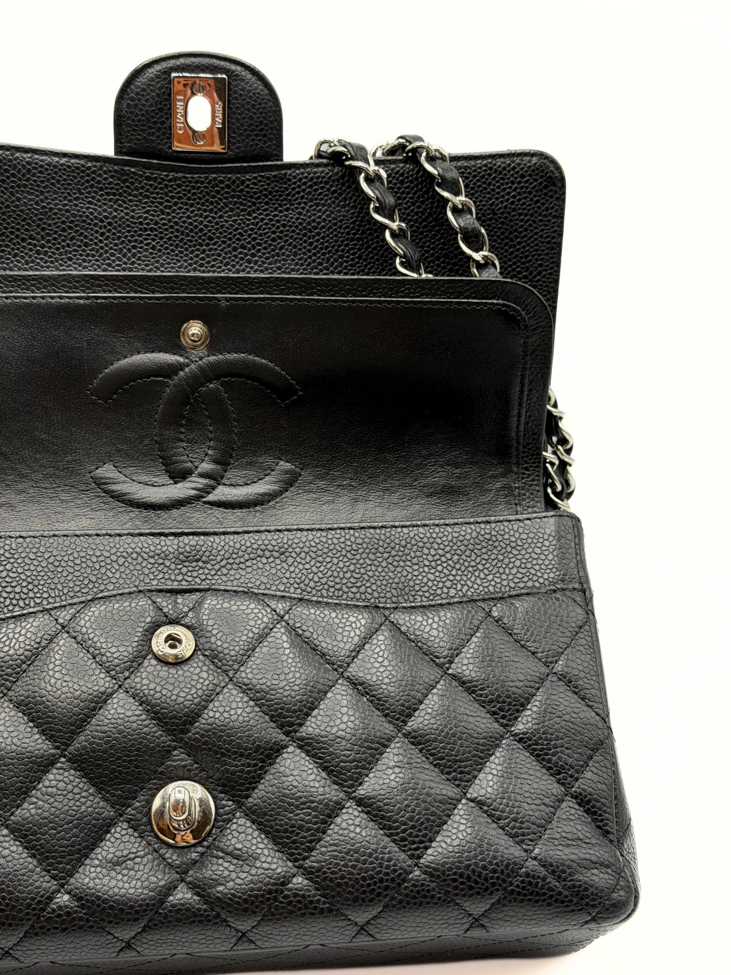 CHANEL | Medium Classic Double Flap Bag Black Caviar & Silver Hardware