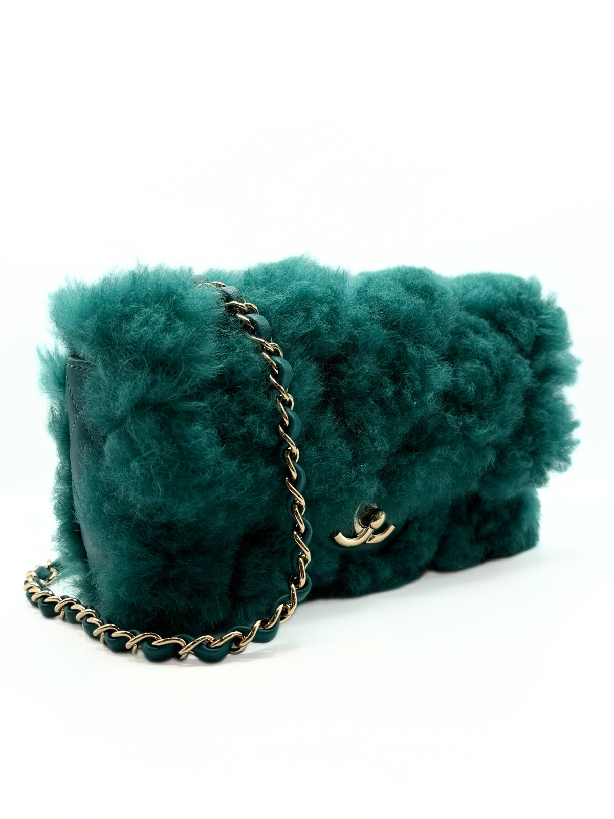 CHANEL | CHANEL SINGLE FLAP GREEN SHEARLING