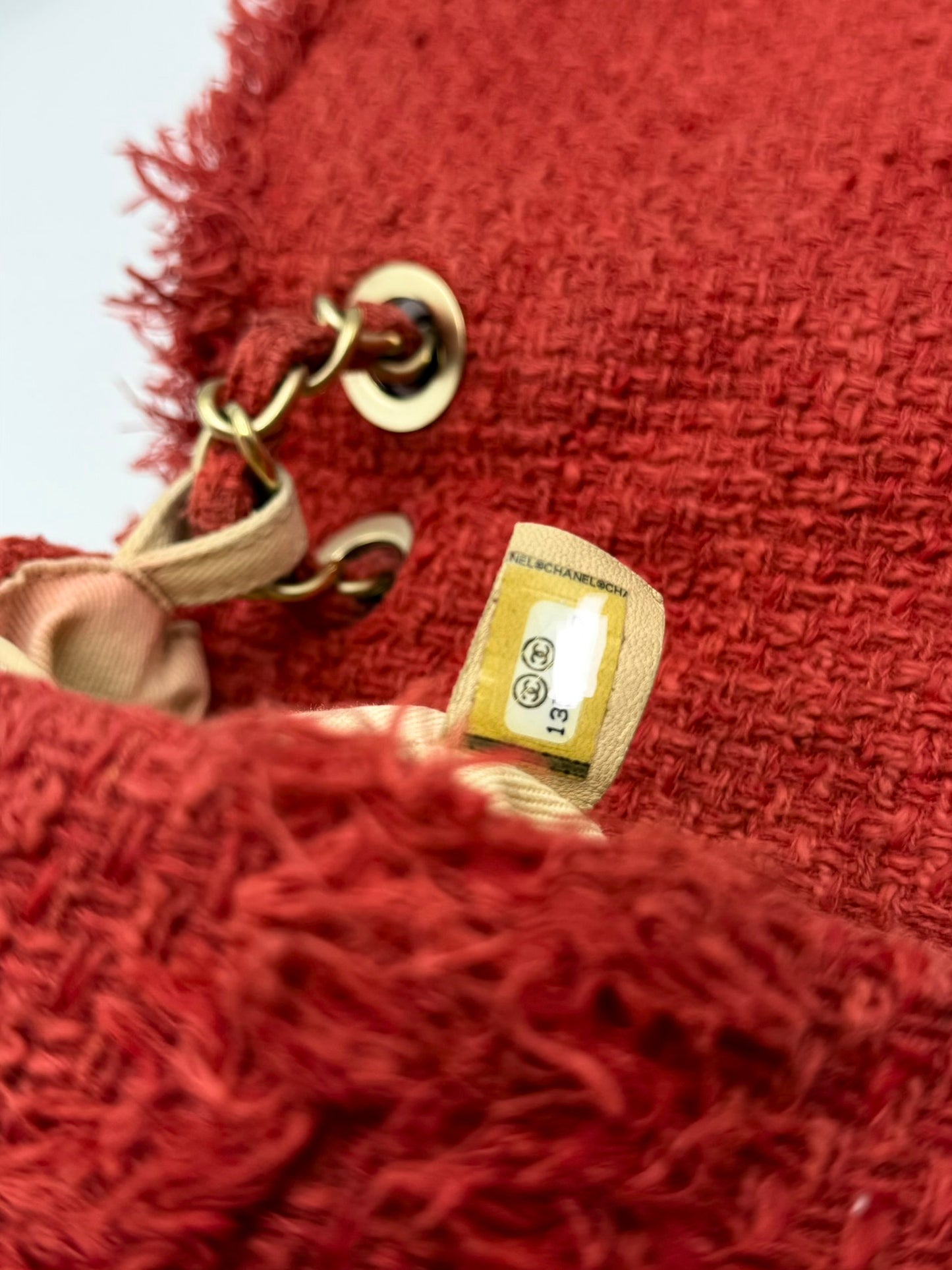 CHANEL | Red Diamond Stitch Tweed Maxi "Nature Flap" Bag