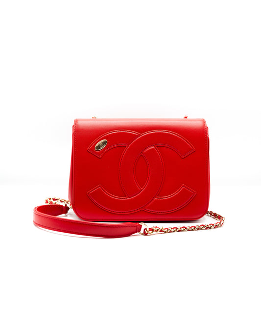 CHANEL |  Red Leather CC Mania Flap Shoulder Bag