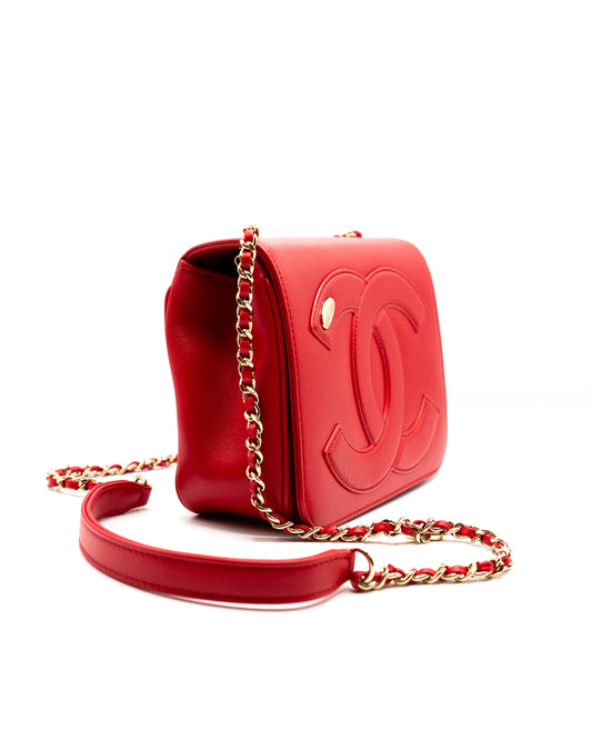 CHANEL |  Red Leather CC Mania Flap Shoulder Bag