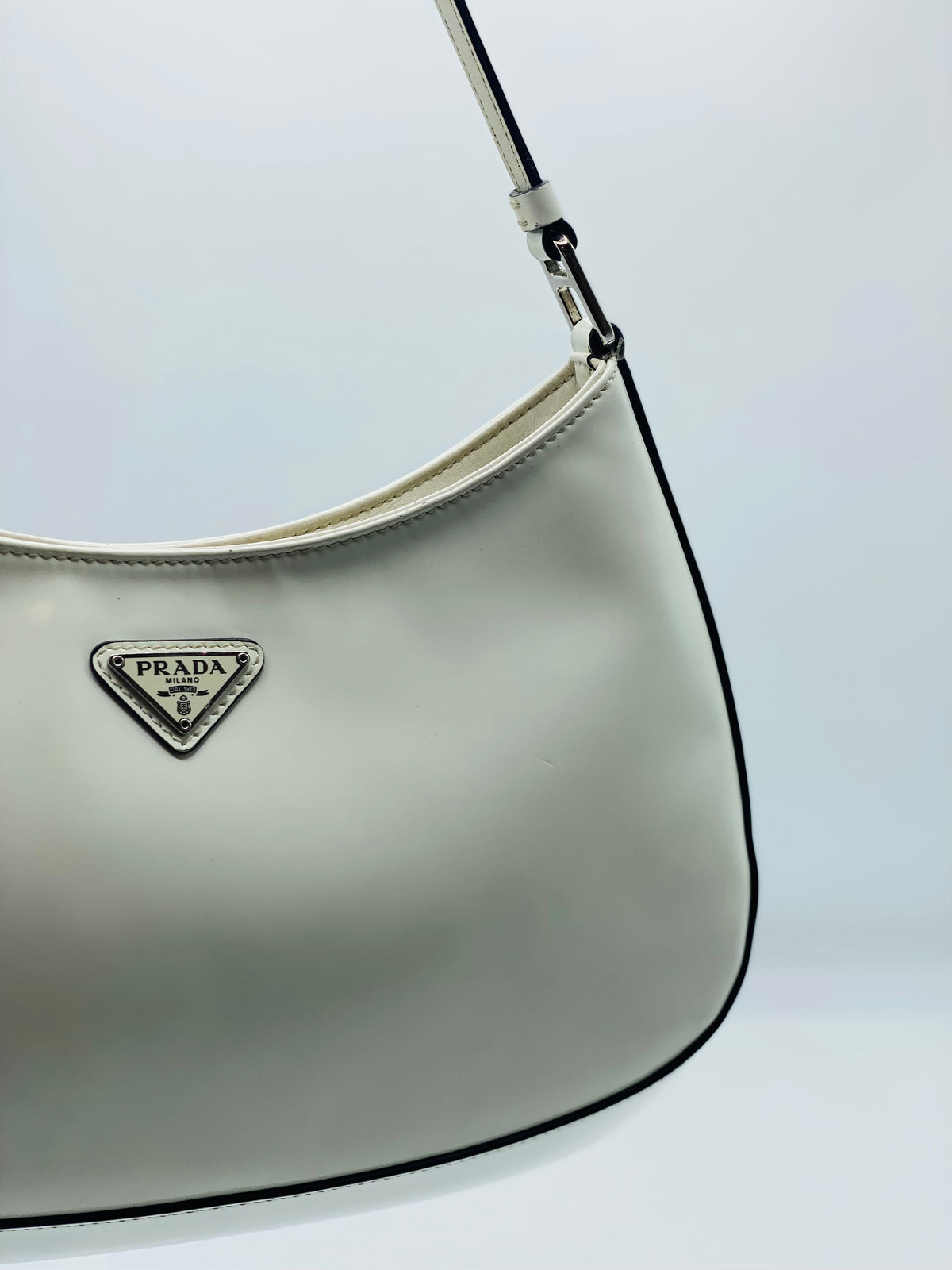 PRADA |  Cleo Shoulder Bag in White Brushed Leather