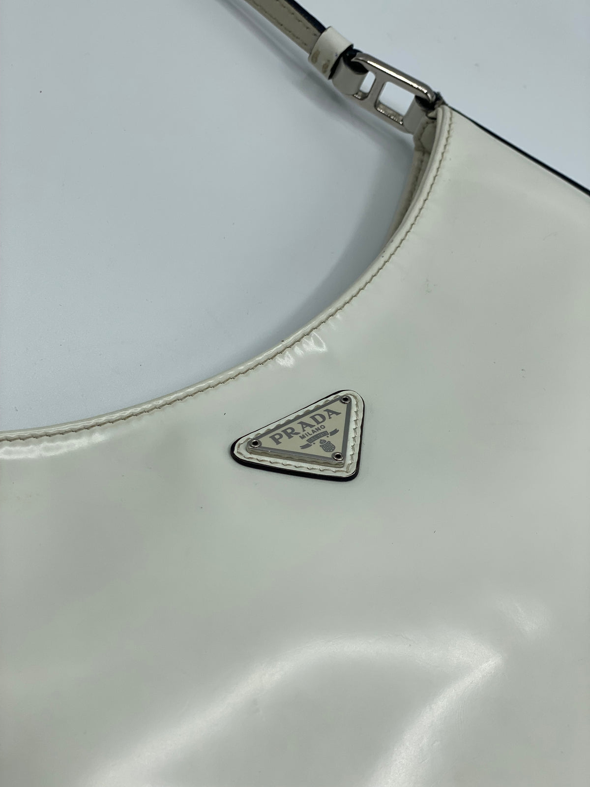 PRADA |  Cleo Shoulder Bag in White Brushed Leather