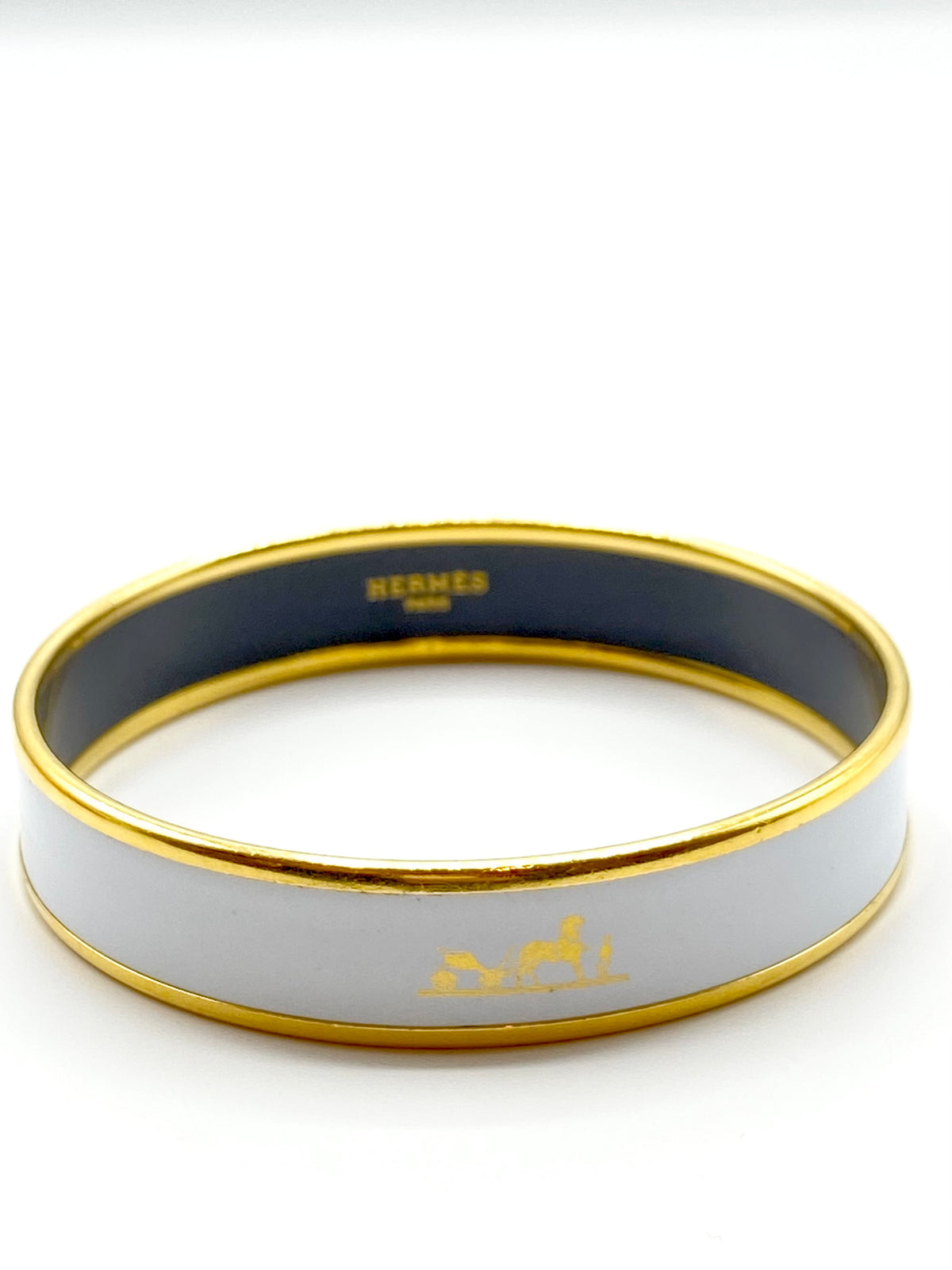 HERMES | White/Gold Caleche Enamel Bangle
