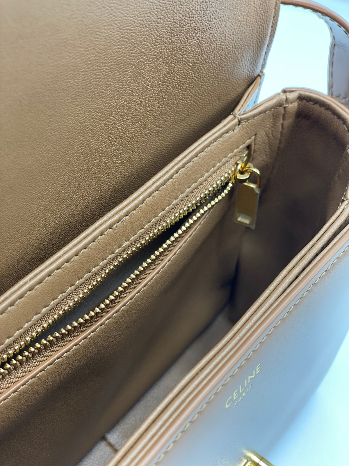 CELINE | Teen Triomphe Bag In Shiny Calfskin Bronze