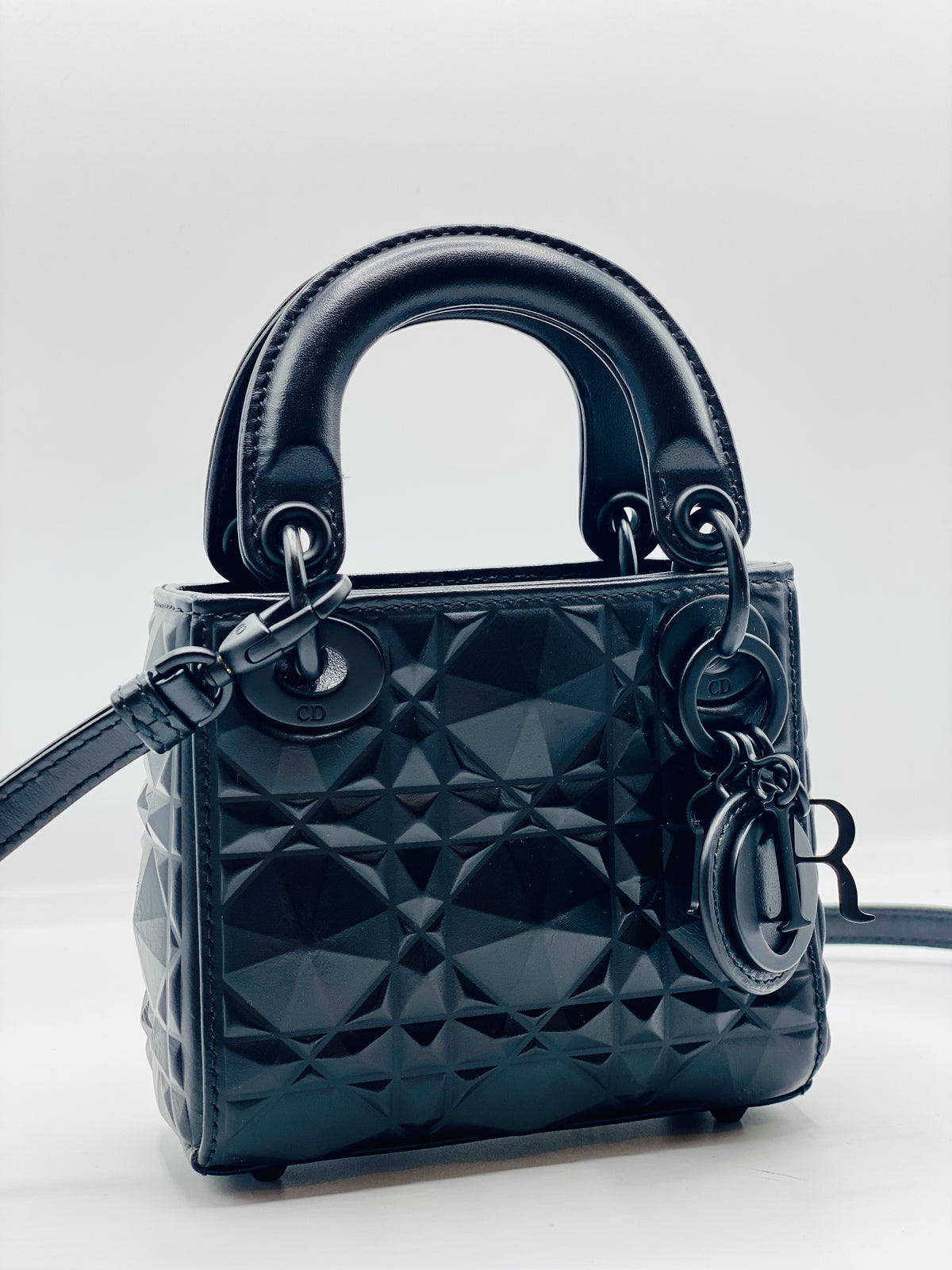 DIOR | Lady Dior Micro Black Cannage Calfskin with Diamond Pattern