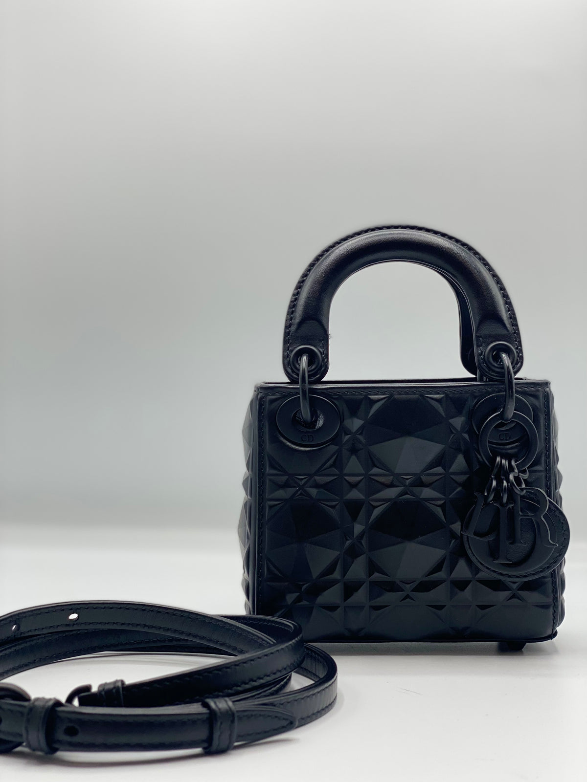 DIOR | Lady Dior Micro Black Cannage Calfskin with Diamond Pattern