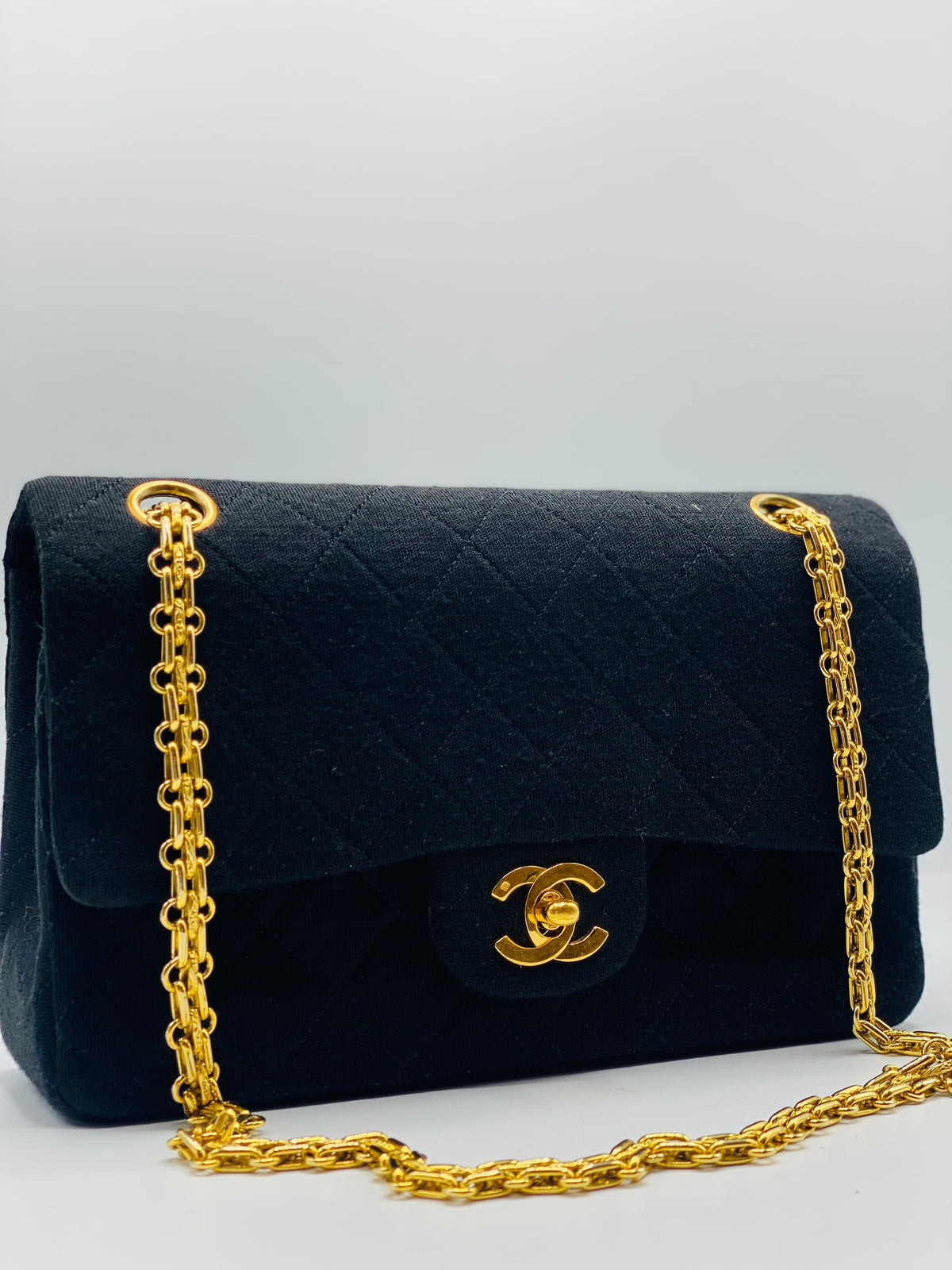 CHANEL |  Timeless Black Quilted Fabric 24k Gold Plated Hardware