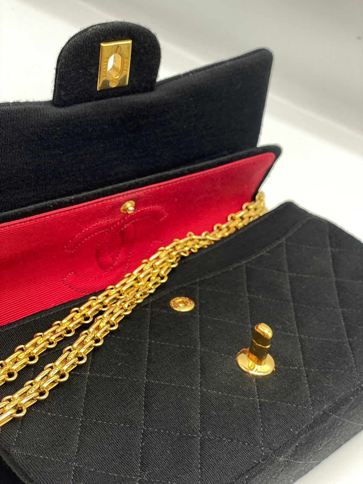 CHANEL |  Timeless Black Quilted Fabric 24k Gold Plated Hardware