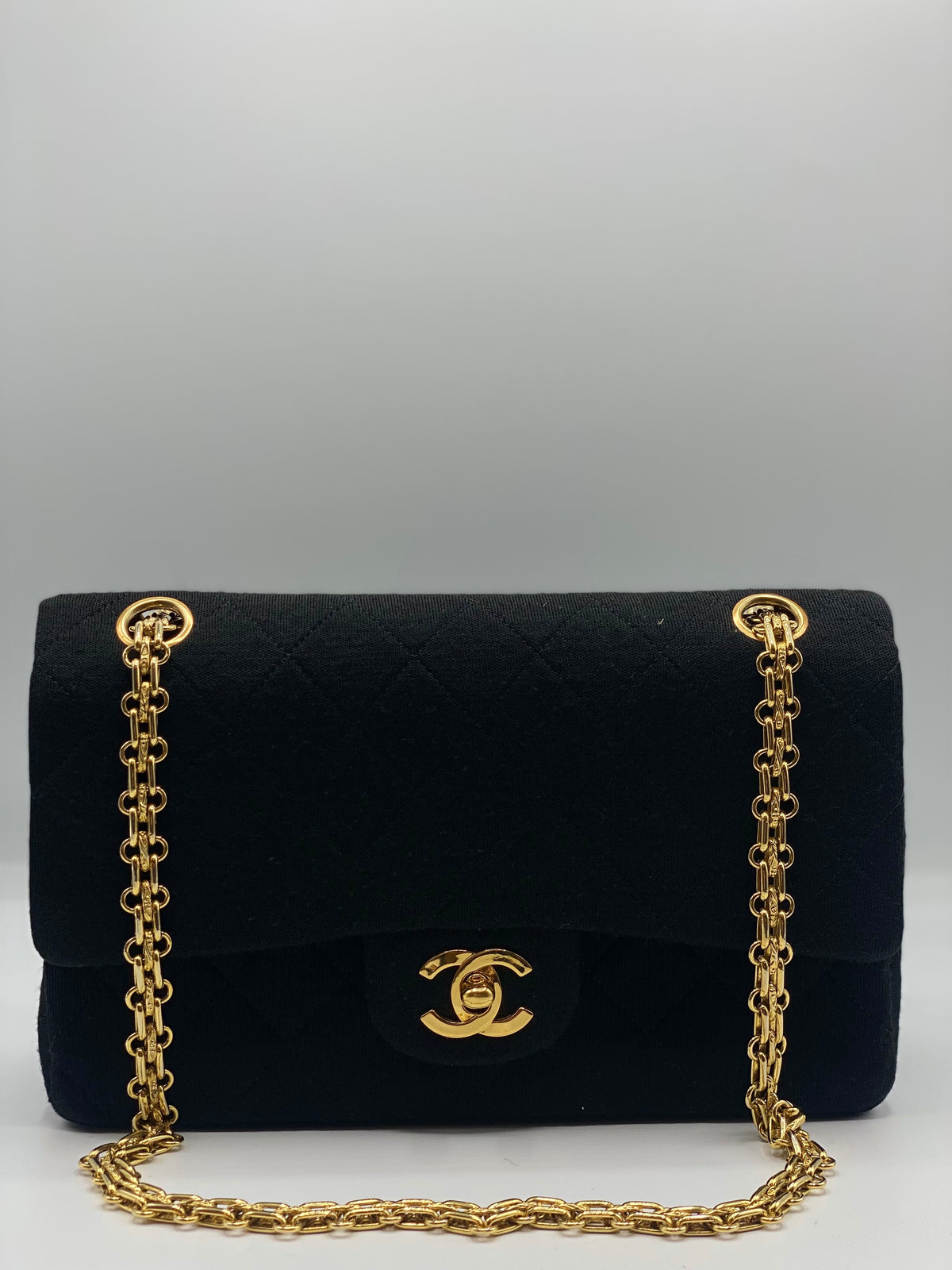 CHANEL |  Timeless Black Quilted Fabric 24k Gold Plated Hardware