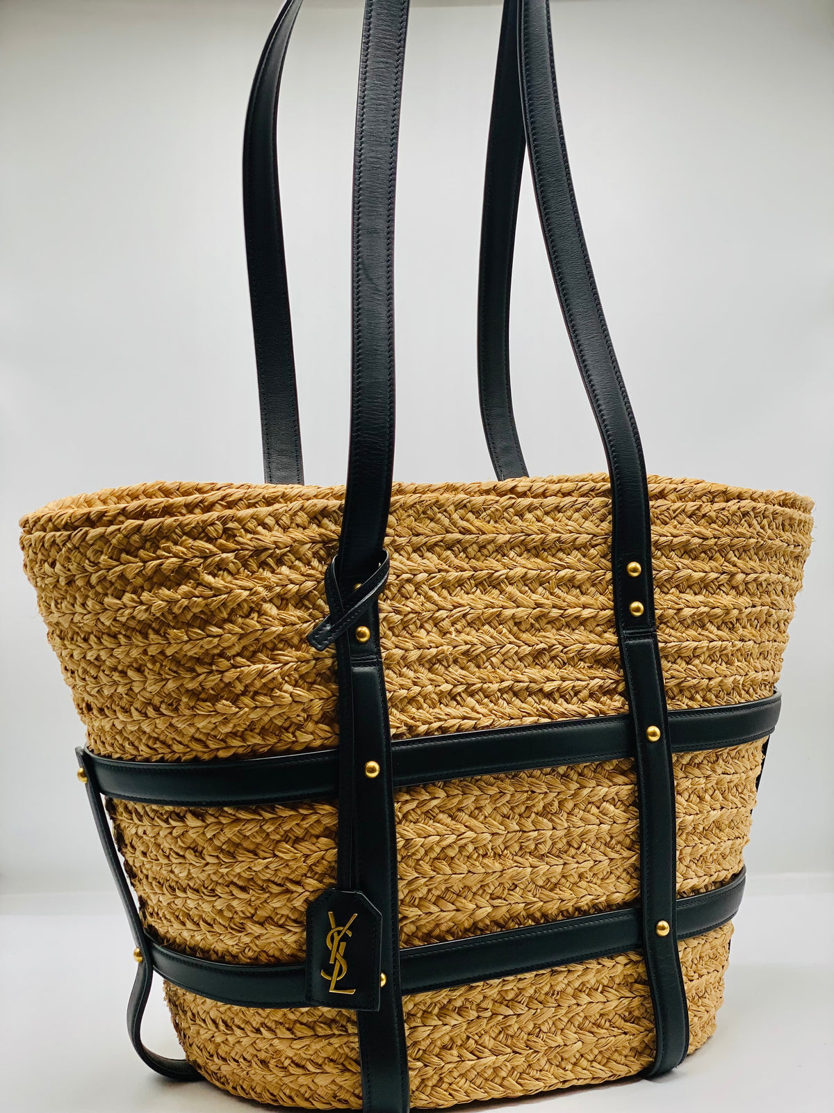 SAINT LAURENT | Panier Medium Raffia Tote Bag