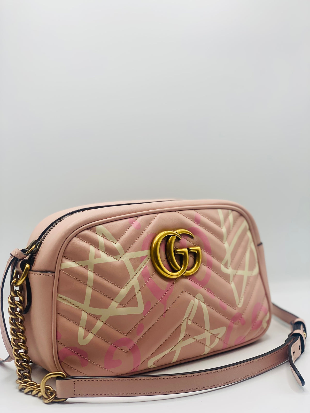 GUCCI | Calfskin Matelasse GucciGhost Small GG Marmont Pink  Ivory