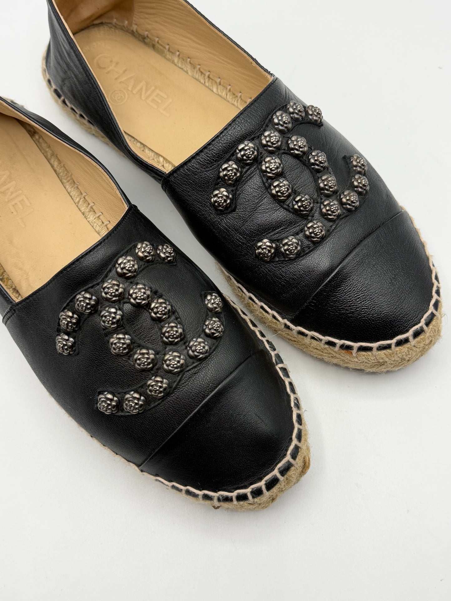 CHANEL | Black Espadrille Beaded CC Logo