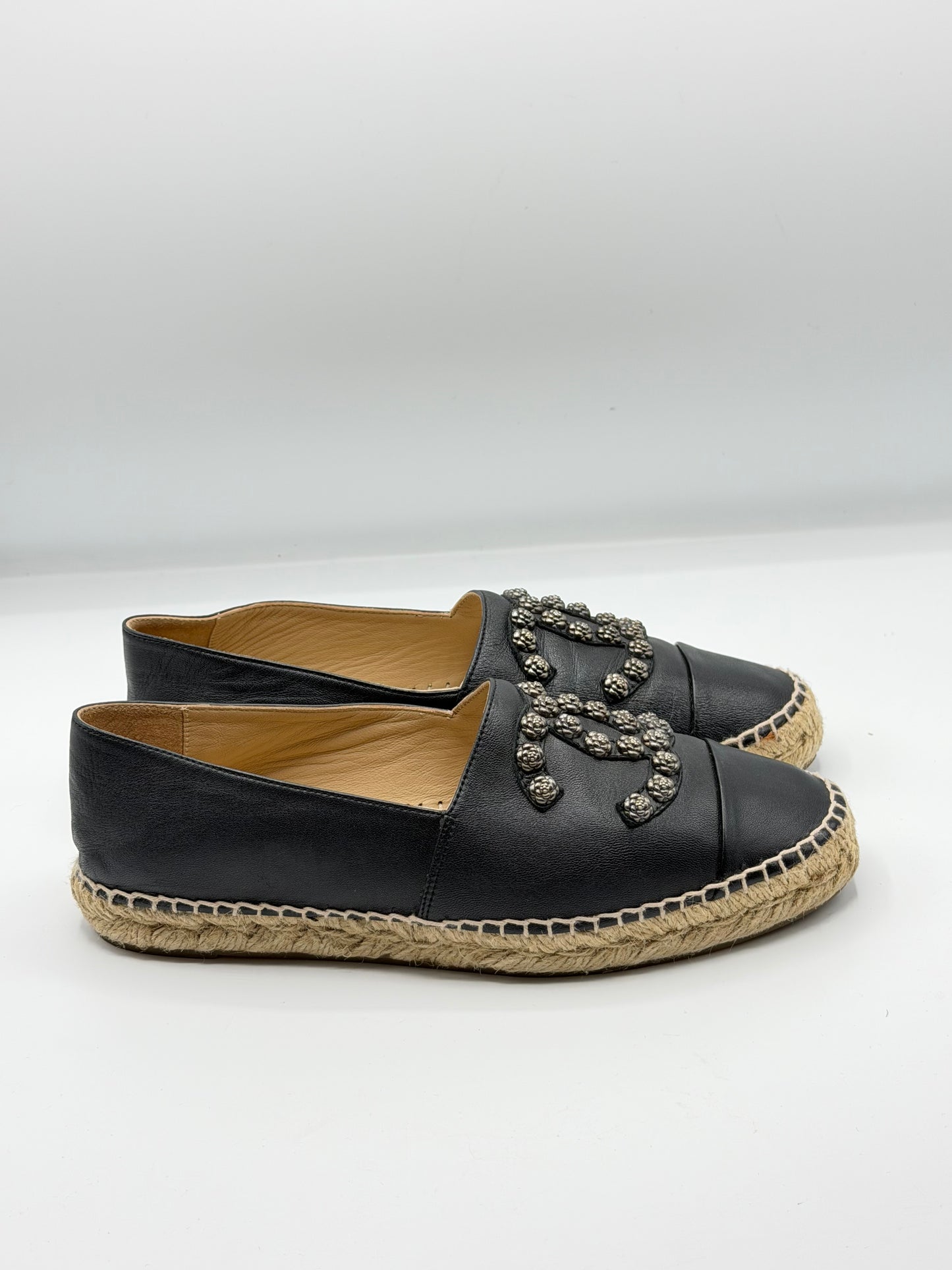 CHANEL | Black Espadrille Beaded CC Logo