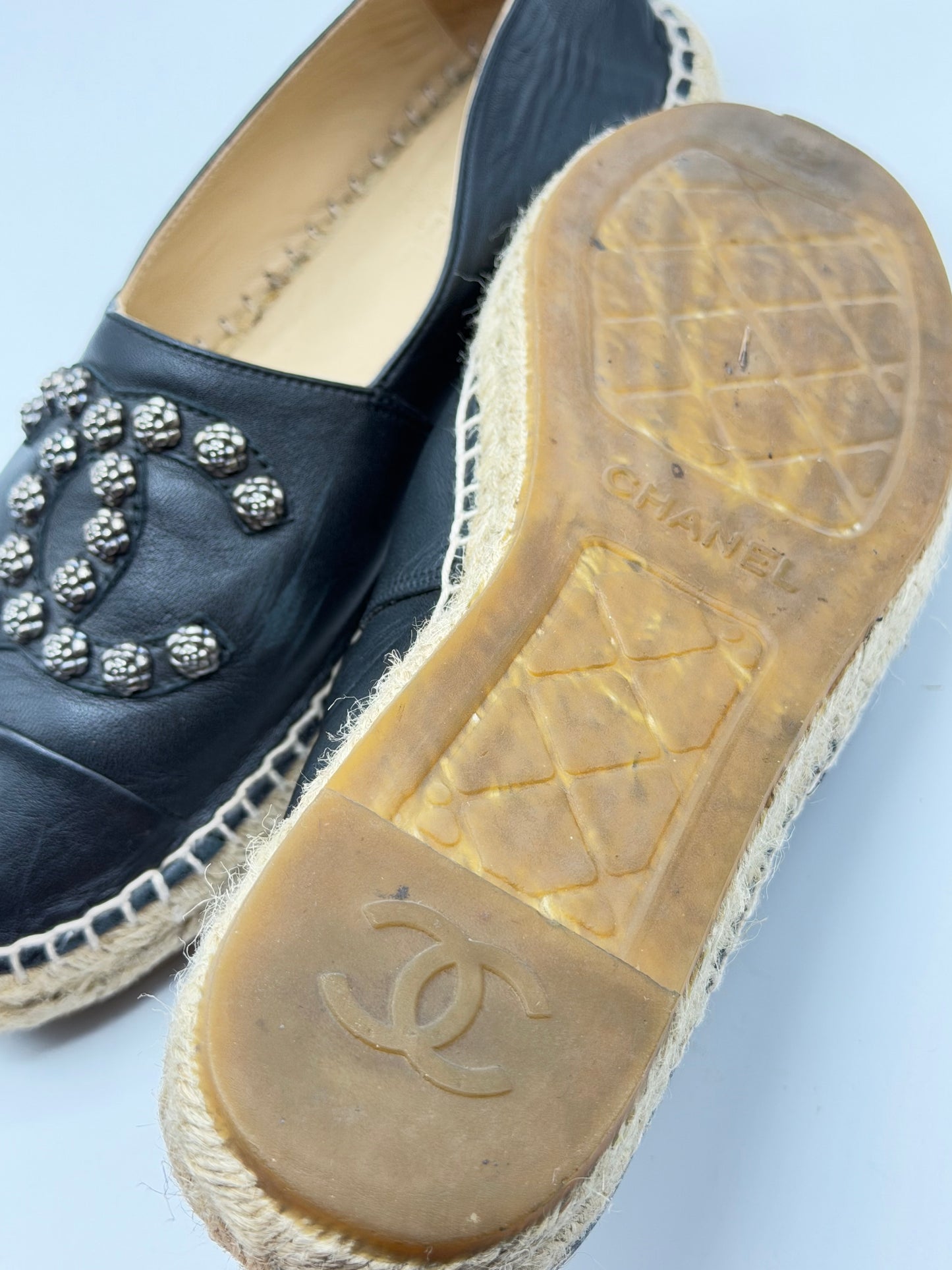 CHANEL | Black Espadrille Beaded CC Logo